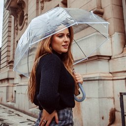 Guarda Chuva Automático Com Cabo Curvo Sombrinha Transparente E Cinza Fazzoletti - 4