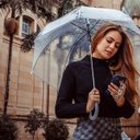 Ver imagem 2 de Guarda Chuva Automático Com Cabo Curvo Sombrinha Transparente E Cinza Fazzoletti