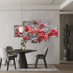 Kit 5 Placa Quadro Decorativo Quarto Sala Flores Vermelha Arte na Arte Kit 5 Placa Decorativo Sala F - 4