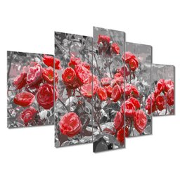 Kit 5 Placa Quadro Decorativo Quarto Sala Flores Vermelha Arte na Arte Kit 5 Placa Decorativo Sala F - 1