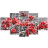 Kit 5 Placa Quadro Decorativo Quarto Sala Flores Vermelha Arte na Arte Kit 5 Placa Decorativo Sala F - 2