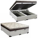 Ver imagem 1 de Cama Box Baú Queen Sintético Bipartido + Colchão Elegance Ortopédico Espuma D33 Extra Firme 63x158x1