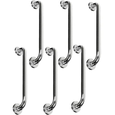 Barra Alça Apoio 50cm Aço Inox Kit 6 Uni Suporte Anti Queda Banheiro Box Escada Corrimao Idoso Gesta