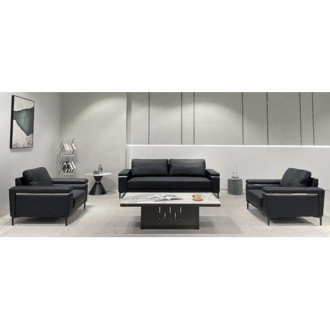 Sc-8803 Conjunto Internacional Sofá 2,07m com 2 Poltronas Preto Material Ecológico Sala Luxo Escrit