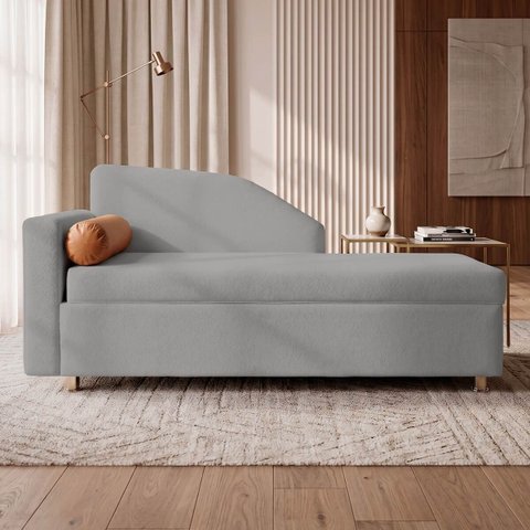 Sofá Cama Solteiro 1 Lugar com Baú Divã Bouclê Multifuncional Divã Quarto Hóspedes 195cm:Bouclê Cinz