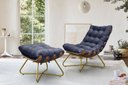Ver imagem 1 de Poltrona Costela Decorativa com Puff Madeira Eva Dourado Azul