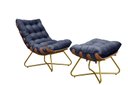 Ver imagem 2 de Poltrona Costela Decorativa com Puff Madeira Eva Dourado Azul