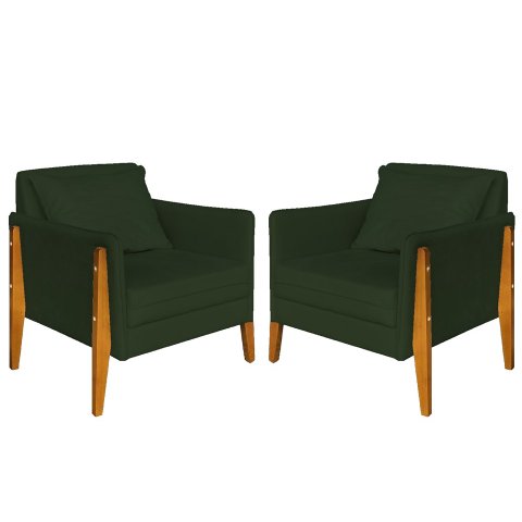 Kit 2 Poltronas Decorativa Sophia Suede Verde Pés Madeira Mz Decor