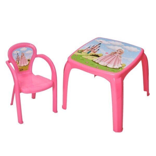 Kit Mesa Mesinha Infantil Rosa Decorada Princesa + 2 Cadeira - 1