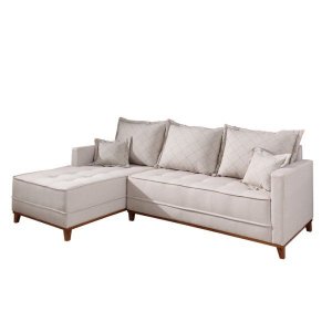 Sofá com Chaise Milão Evidence Linho Bege