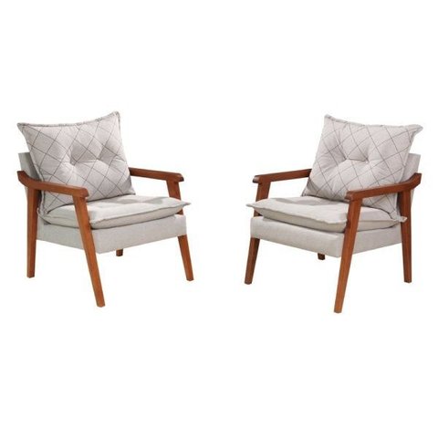 Kit 2 Poltronas Decorativa Munique Evidence Linho Bege