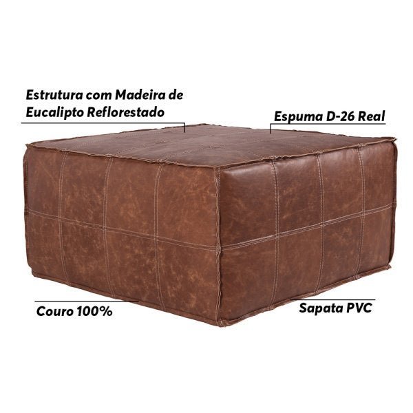 Puff Decorativo Freddie 82x82 Couro Mel - Gran Belo - 3