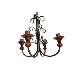Lustre Luminária Simples 4 Lâmpadas em Ferro e Madeira Rústico para Sala de Estar e Quarto Natural - 2