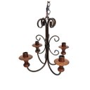 Ver imagem 1 de Lustre Luminária Simples 4 Lâmpadas em Ferro e Madeira Rústico para Sala de Estar e Quarto Natural