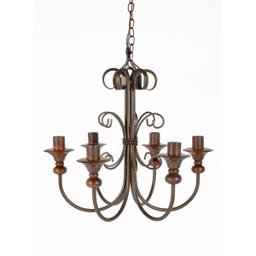 Lustre Pendente Simples 6 Lâmpadas em Ferro e Madeira Artesanal para Sala de Jantar e Quarto Natural - 2