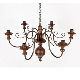 Lustre Luminária 6 Lâmpadas em Ferro e Madeira Torneada Rústico ​para Quarto e Sala de Estar Natural - 2