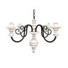 Lustre Luminária 4 Lâmpadas Ferro e Madeira Torneada Rústico ​para Sala de Estar e Cozinha Branco - 1