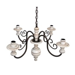 Lustre Luminária 4 Lâmpadas Ferro e Madeira Torneada Rústico ​para Sala de Estar e Cozinha Branco - 2