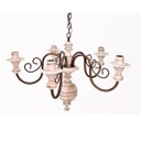 Ver imagem 1 de Lustre Pendente 5 Lâmpadas Ferro e Madeira Torneada Rústico ​para Quarto e Sala de Jantar Branco