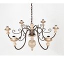 Ver imagem 2 de Lustre Luminária 6 Lâmpadas Ferro e Madeira Torneada Rústico para Varanda e Sala de Jantar Branco