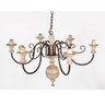 Lustre Luminária 6 Lâmpadas Ferro e Madeira Torneada Rústico ​para Varanda e Sala de Jantar Branco - 1