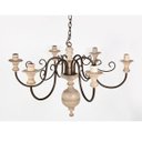 Ver imagem 1 de Lustre Luminária 6 Lâmpadas Ferro e Madeira Torneada Rústico para Varanda e Sala de Jantar Branco