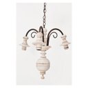 Ver imagem 1 de Lustre Pendente Invertido 3 Lâmpadas Ferro e Madeira Torneada Rústico Quarto e Sala de Estar Branco