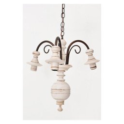 Lustre Pendente Invertido 3 Lâmpadas Ferro e Madeira Torneada Rústico Quarto e Sala de Estar Branco - 1