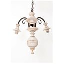 Ver imagem 2 de Lustre Pendente Invertido 3 Lâmpadas Ferro e Madeira Torneada Rústico Quarto e Sala de Estar Branco