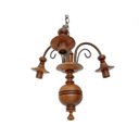 Ver imagem 2 de Lustre Pendente Invertido 3 Lâmpadas Ferro e Madeira Torneada Rústico Quarto e Sala de Estar Natural