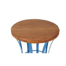 Banco Banqueta Carretel Azul Ferro e Madeira para Sala e Cozinha Azul - 2