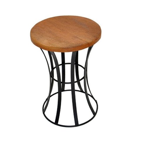 Banco Afunilado Carretel em Ferro e Madeira para Sala e Jardim Preto