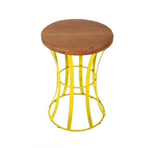 Banco Carretel Afunilado em Ferro e Madeira para Sala e Quarto Amarelo