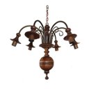 Ver imagem 1 de Lustre Pendente Invertido 6 Lâmpadas Ferro e Madeira Torneada Rústico Quarto e Sala de Estar Natural