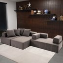 Ver imagem 5 de Sofá Decorativo 3 Módulos e 5 Encostos Happiness com 4 Almofadas Linho Cinza - Gran Belo