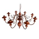 Ver imagem 1 de Lustre Pendente 8 Lâmpadas em Ferro e Madeira Torneada Rústico para Cozinha e Sala de Estar Natural