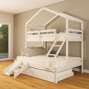 Ver imagem 2 de Treliche Casal/ Solteiro Casinha com Kit Escada/Escorregador Madeira Maciça Branco Megamobilia