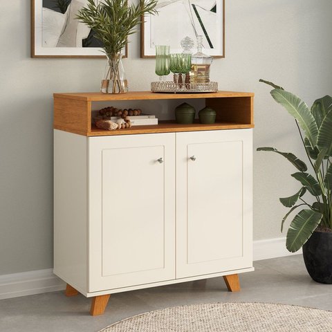 Aparador Balcão Buffet Star 2 Portas Yescasa Amadeirado/Marrom/Off White