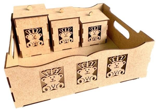 Kit Higiene 8Pcs Urso Rei- 3D - MDF Cru Desmontado com Placa - 5