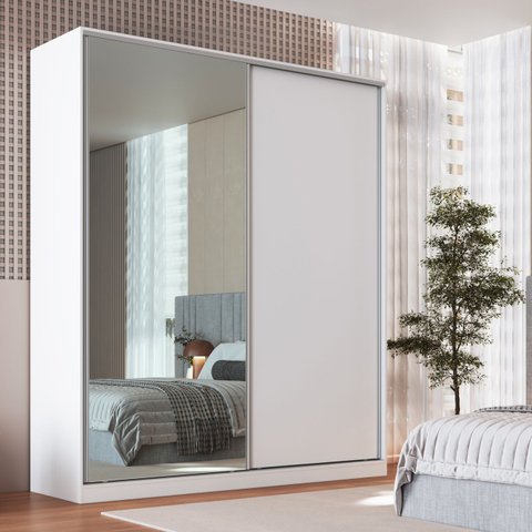 Guarda Roupa Solteiro com Espelho 2 Portas de Correr Rc2006 Emovell