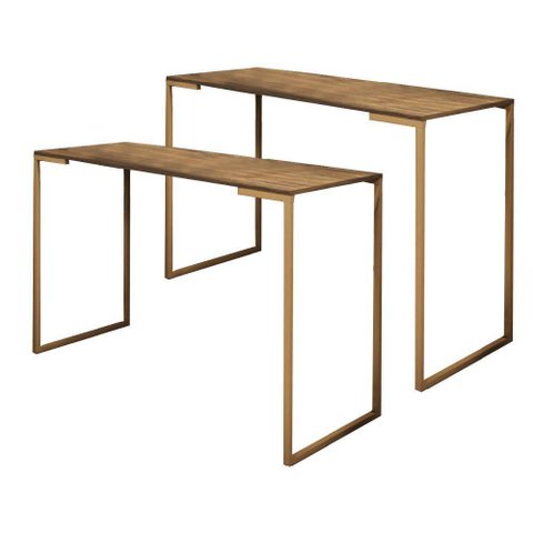 Kit 2 Escrivaninha Dourado Tampo Mdf Nogal