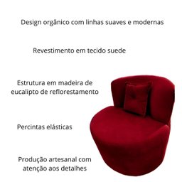 Poltrona Decorativa Orgânica Sala Recepção Suede Bordo + Brinde - 3