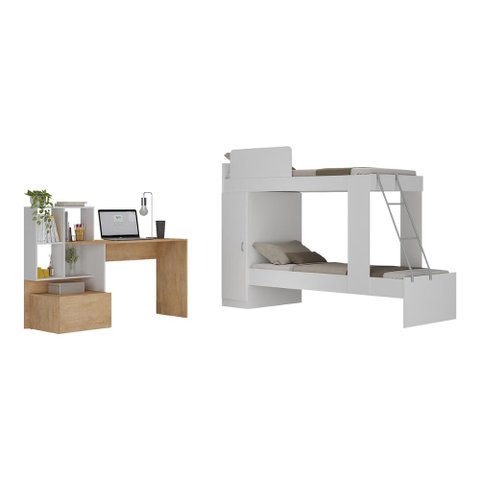 Conjunto Quarto Beliche com Colchão/escrivaninha Multimóveis Mp4227 Branco/rustic