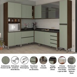 Armário de Cozinha Completa de Canto com 8 Peças e Tampo Jade Luciane Móveis - 5
