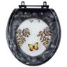 Assento Sanitário Decorado Oval Convencional Preto com Borboleta Amarela para Todas As Marcas com - 1