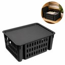Ver imagem 1 de Organizador Empilhavel com Tampa 7,4L Preto Caixa Vazada com Alca Cesto Multiuso Guarda Roupa Escrit