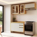Ver imagem 1 de Cozinha Modulada Compacta 3 Peças 6 Portas e 3 Gavetas 100% MDF 200cm Barbados Espresso Móveis Bege/Amêndoa/Off White