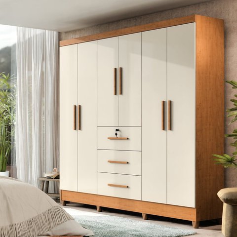 Guarda Roupa 6 Portas com 3 Gavetas e Chave Linha Mumbai Branco