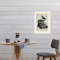 Quadro Vintage Máquina Escrever Passarinho 33x24cm:madeira Preta - 2