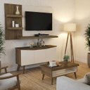 Ver imagem 1 de Sala de Estar Painel Tv 47'' Mesa Centro e Buffet Chess Pinho Ripado/off White
